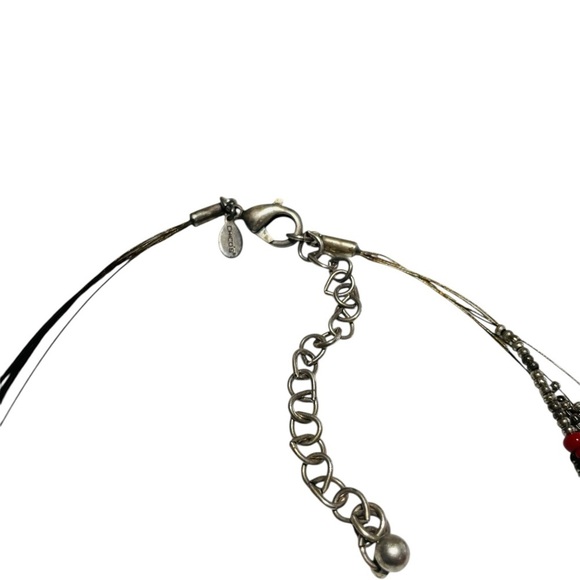 Chico’s Red and Silver Beaded Necklace, Choker, Vintage. Tribal charm design - Picture 5 of 10